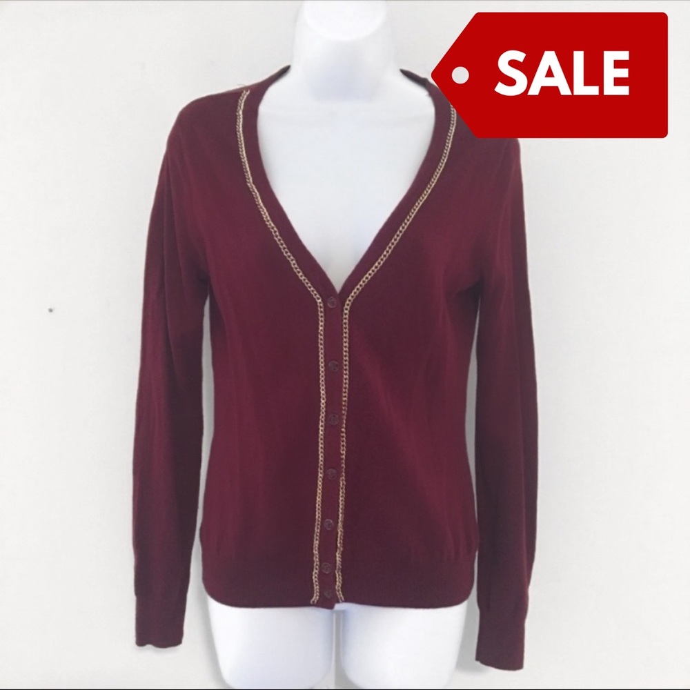 Merona Maroon & Gold Cardigan